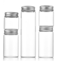 Bouteille en verre de 47 mm à fond plat avec bouchon à vis en aluminium, couvercle argenté, pour vœux, flotteurs et tubes arc-en-ciel