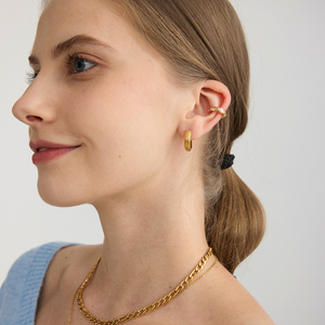 J & D Minimalista Clásico Zircon <span class=keywords><strong>Cuff</strong></span> Earring18K Chapado en oro Acero inoxidable Impermeable Marcasita <span class=keywords><strong>Cuff</strong></span> Earring - Product Image 3