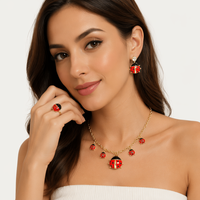 Ensemble de bijoux 3 pièces motif animal mignon, collier coccinelle de luxe, boucles d'oreilles pendantes en strass de cristal, bague ouverte coccinelle, bijoux pour femme