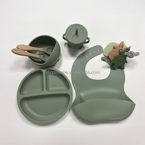 Ensemble repas personnalisé en silicone pour bébés et enfants, comprenant bavoirs, couverts, sucette, assiette et bol pour produits de dentition et d'alimentation - Product Image 5