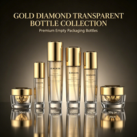 Ensemble de flacons en verre transparent avec bouchon doré facetté pour emballage cosmétique, logo personnalisé pour marque et étiquette privée