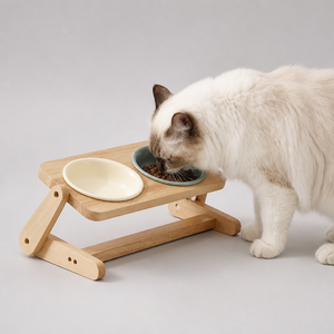 Mangeoire <span class=keywords><strong>double</strong></span> réglable en bois de chêne pour animaux de compagnie, 2 bols en céramique émaillée 300/600 ml, inclinaison 0-45 degrés, pour chats et chiens de petite et moyenne taille - Product Image 2