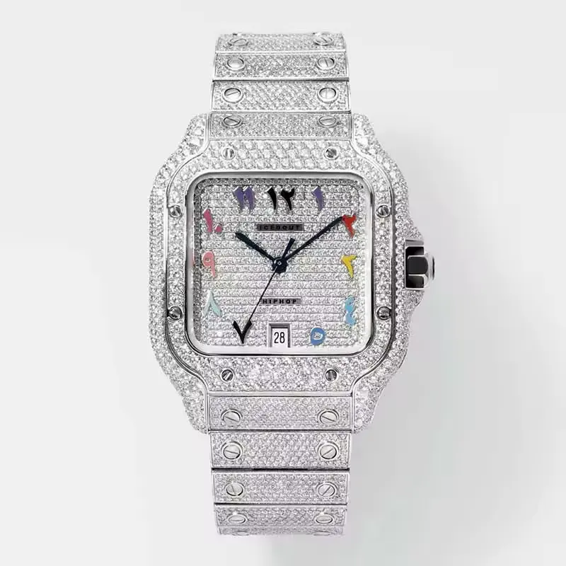 Sortie d'usine Montre de luxe en diamant glacé Montre mécanique Hip Hop VVS Moissanite