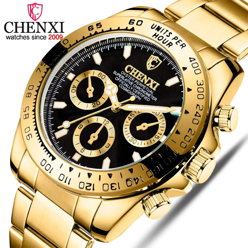 CHENXI 086A-Reloj de pulsera de cuarzo para hombre, de acero inoxidable, chapado en oro, Masculino