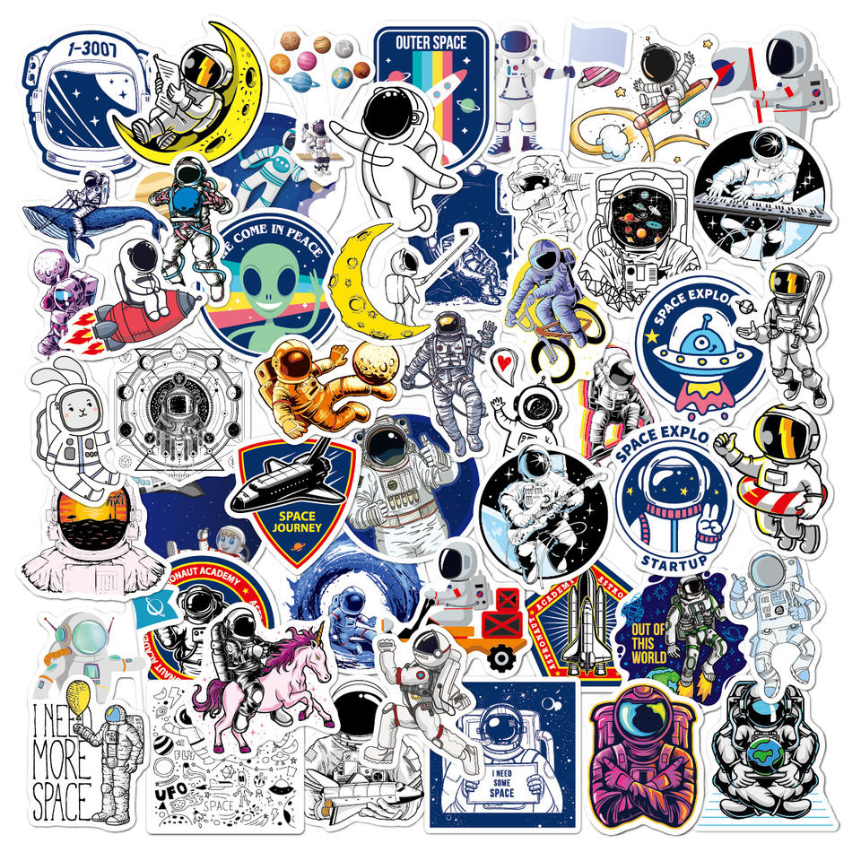 100PCS Waterproof PVC Space Astronaut Cartoon Stickers Color Printed ...