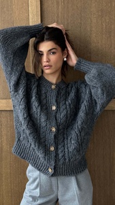 Cardigan en maille torsadée épaisse vintage pour femme, nouvelle collection automne-hiver, avec doublure en <span class=keywords><strong>mohair</strong></span> et laine, col simple boutonnage - Product Image 6