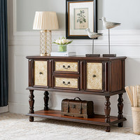 Console en bois massif style campagnard américain, noyer noir, couleur antique vintage, avec rangement, pour hall d'entrée et salon, Guangdong Home