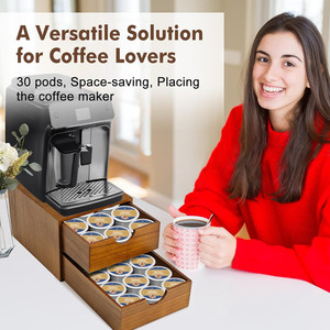 Organizador de Cápsulas de Café de Madera para Cocina u Oficina, con Capacidad para 30 Cápsulas, Caja de Almacenamiento de 2 Niveles con Cajón - Product Image 2