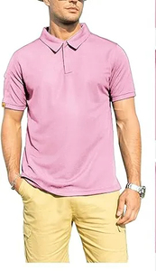 Lovely Pink Men's de manga corta para Polo Camiseta Cómoda ropa de calle activa con patrón sólido de tela de punto para uso en el gimnasio - Product Image 2