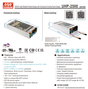 MEAN WELL UHP-2500-48 2500.8W 48V 52.1A Fuente de alimentación industrial PFC ultrafina sin ventilador de 60 mm AC90‑264Vac - Product Image 2
