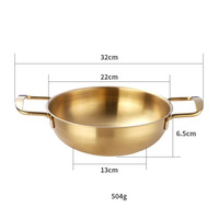 Mangkuk Hot Pot Stainless Steel Emas Dua Pegangan, Panci Sajian Makanan Serbaguna, Panci Sup Mie, Peralatan Makan Rumah Hotel Grosir