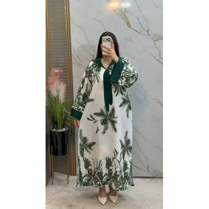 ชุดเดรสยาวแบบเจลลาบา ลายดอกไม้สไตล์เกาหลี แขนกระดิ่งกว้าง คอเสื้อแบบเบาสบาย ระบายอากาศได้ดี เหมาะสำหรับงานแต่งงานในเดือนรอมฎอน - Product Image 3