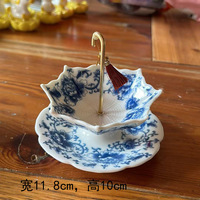 Filtre à thé et café réutilisable écologique YUBIN en porcelaine bleue, type parapluie, avec infuseur à matcha pour éliminer les sédiments