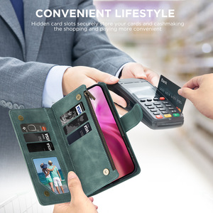 Portefeuille en cuir PU étui pour téléphone portable pour <span class=keywords><strong>iPhone</strong></span> 16E 15 Pro Max porte-carte de crédit avec blocage poche à fermeture éclair étui de protection - Product Image 4