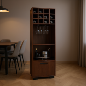 Mueble bar para vinos de madera de caoba, diseño moderno independiente, almacenamiento en esquina con soporte para copas y cajón. - Product Image 2