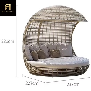 Best Selling Portable Round <strong>Outdoor</strong> <strong>Daybed</strong> Wicker Rattan <strong>with</strong> <strong>Canopy</strong> for Patio Beach Villa Use - Product Image 6
