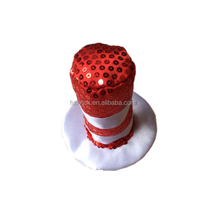 Tùy Chỉnh Phụ Nữ Halloween Cosplay Trang Phục Phụ Kiện Phụ Nữ Đảng Màu Đỏ Trắng Sọc <span class=keywords><strong>Sequin</strong></span> <span class=keywords><strong>Mini</strong></span> <span class=keywords><strong>Top</strong></span> Hat Tóc Clip - Product Image 4