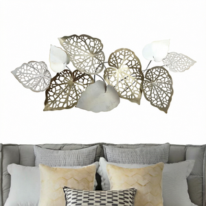 Modern Metal Leaf <b>Wall</b> Art Decor Cutout Caladium Foliage Sculpture Horizontal Above Bed <b>Headboard</b> Living Room Hanging Plaque - Product Image 1