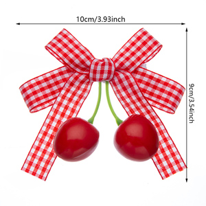 Fermaglio per <span class=keywords><strong>capelli</strong></span> a doppia ciliegia rosso dolce stile coreano con fiocchi a strisce rosse, accessori per <span class=keywords><strong>capelli</strong></span> per bambine - Product Image 5