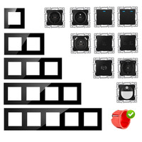 Módulo de Pared con Panel Táctil de Vidrio Negro Europeo, Enchufe e Interruptor de Corriente, Funciones Combinables Libremente, Accesorios
