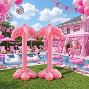Lot de 2 palmiers gonflables géants roses de 51 pouces, grands palmiers en coque de noix de coco gonflables rose vif pour piscine, hawaïen luau, plage <span class=keywords><strong>d</strong></span>'été - Product Image 1