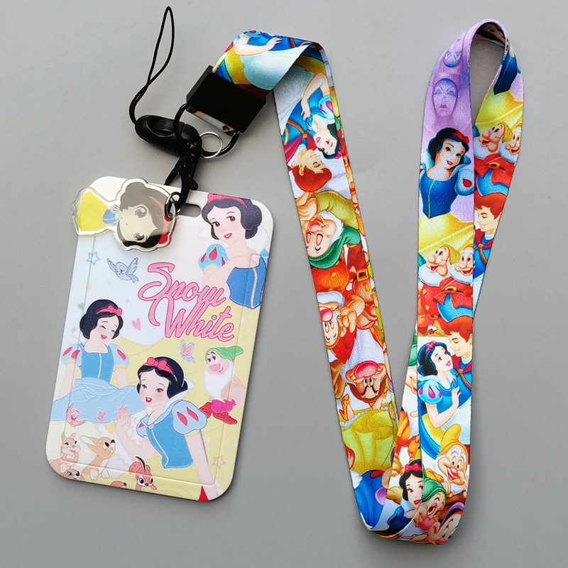 Newest Lovely Cartoon Princess Snow White Ariel Card Holder Phone Neck Lanyard Custom ID Badge Anti-Lost Plastic Card Case Cover Image 3
