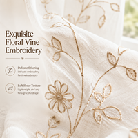 Rideaux Bohèmes 2 Panneaux à Motif Feuille Brodé, Semi-Transparents, en Faux Lin, à Passe-Tringle, Toutes Saisons, pour Fenêtre Standard, Salon
