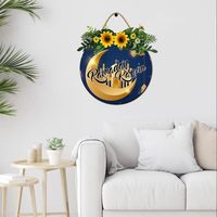 Ramadan Kareem Eid Mubarak Décoration de porte en bois style Art Déco, Ornement lune, Plaque de bienvenue à suspendre