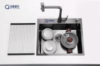 Évier de cuisine moderne de luxe 6050 à cuve unique en acier inoxydable SUS304 noir brossé, montage en surface, fait à la main