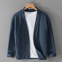 Chemise décontractée en lin à manches longues pour homme 2026, veste bomber style chinois tendance coupe décontractée artistique, col montant, haut de printemps