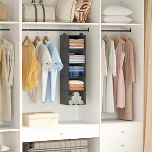 5-Tier Non-Woven Hanging Closet Organizer Foldable Storage <b>Shelf</b> with 2 Sturdy Metal <b>Hooks</b> for Wardrobe Bedroom Dorm - Product Image 3