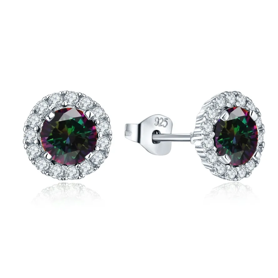 Customised Personalisation Colourful Cubic Zirconia Earrings Rhodium Plated 925 Sterling Silver Stud Earrings Jewelry