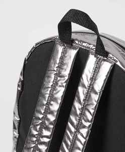 Elegant Quilted Design Women's Silver Shimmering <b>Backpack</b> Daily Use With Cotton Lining and Zipper Closure - Product Image 3