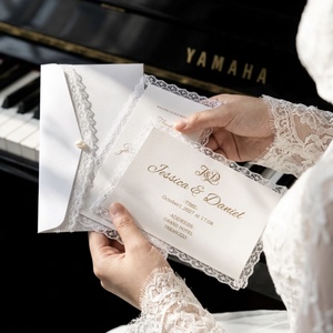 การ์ดอวยพรงานแต่งงานลูกไม้ทำมือสุดหรู สไตล์วินเทจ สง่างาม พิมพ์แบบ Letterpress ลายนูน กระดาษออฟเซ็ต พิมพ์โลโก้ตามสั่ง - Product Image 2
