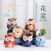 Plantes Succulentes Artificielles Forme Hibou Mini Céramique Fambe Jardinière De Bureau Pots De Fleurs Changement De Four Petit Pot De Fleur