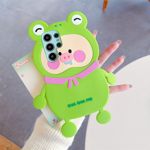 Coque de téléphone Kawaii 3D Grenouille Verte et Cochon Baveur pour iPhone 17 Pro Max 16 15 14 13 – Housse de protection en silicone souple et amusante à motif de dessin animé - Product Image 3