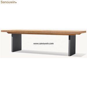 Table à manger d'extérieur moderne <span class=keywords><strong>en</strong></span> <span class=keywords><strong>teck</strong></span>, rangées de lattes parallèles, fabrication artisanale, portable, toutes conditions météorologiques, qualité supérieure - Product Image 4