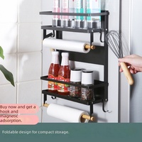 Étagère de rangement magnétique pliable à double couche pour le réfrigérateur de la cuisine avec un porte-serviettes en papier, étagère de rangement pour les assaisonnements