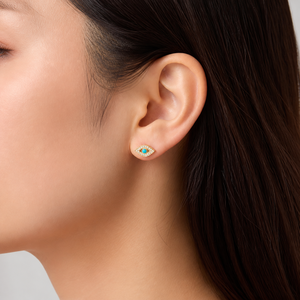 ต่างหูแบบติดหูสีเทอร์ควอยซ์ สแตนเลสสตีล ชุบทอง 14K แบบสุญญากาศ ประดับหินสีน้ำเงินตรงกลาง ขอบ CNC พร้อมตัวล็อคแบบผีเสื้อ - Product Image 4
