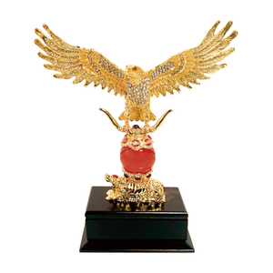 28cm Chinois Aigle Doré Métal Roi de Plaqué Or Aigle Sculpture Rouge Bleu Boule Métal Ornements Artisanat Collection Décoration - Product Image 3