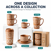 Taza de Café de Cerámica Terracota con Relieve, Taza de Té de Gres Personalizada, Caja de Regalo Ecológica, Precio de Fábrica al por Mayor