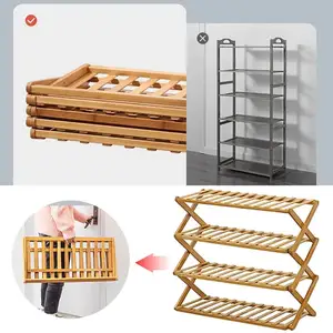 Multiple Specifications 2 3 4 5 6 Tiers Folding Bamboo Shoe Standing Plant Shelves Shoe Rack
