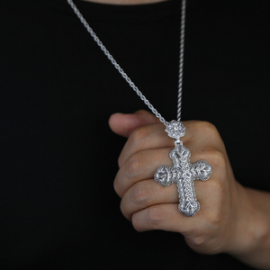 Iced Out Bling Hip Hop Bijoux Micro Pave 5A CZ Feuille Fleur Gravé Croix Pendentif Hommes Collier - Product Image 5