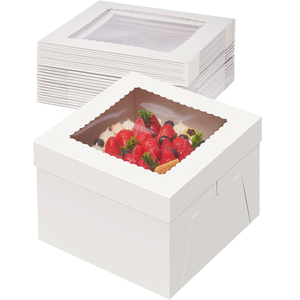 <span class=keywords><strong>8</strong></span> 10 12 Polegadas Quadradas Caixas De Bolo De Papelão Caixa De Bolo De Alto Com Janela Caixas De Embalagem De Pastelaria De Cozimento Branco para Bolos De Multi-Camada - Product Image 1