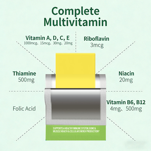 Stock disponible : Bandes de film orales multivitaminées à base d'extraits végétaux, sans eau ajoutée, non-OGM, pour soutenir la santé immunitaire et osseuse, pour la nutrition des adultes. - Product Image 2