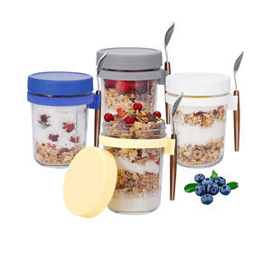 10oz Offre Spéciale 300ml pot de stockage des aliments pendant la <span class=keywords><strong>nuit</strong></span> bocaux d'avoine avec couvercle et cuillère pour le petit déjeuner - Product Image 5