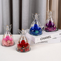 Rose éternelle multicolore en forme d'ange sous cloche en verre avec lumière LED – Cadeau pour la Saint-Valentin et la Fête des Mères