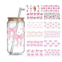 100 + Coquette arc 16OZ verre UV DTF tasse Wrap autocollants rose arc ruban Coquette Uv Dtf Wrap arc verre tasse Wrap décalcomanie