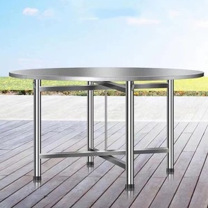 Stainless Steel <b>Folding</b> Round <b>Table</b> 120Cm Outdoor Use Foldable Industrial Design For BBQ Banquet - Product Image 3
