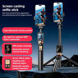 Perche à selfie trépied 1,7 m avec fonction <span class=keywords><strong>de</strong></span> mise en miroir d'écran, télécommande sans fil HD et réglage rapide d'un clic pour vlog et tournages en extérieur - Product Image 2